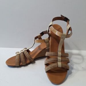 Paul Green Classic Designer Tan Phoenix Leather Quiet Luxury Wedge Shoes Size 5